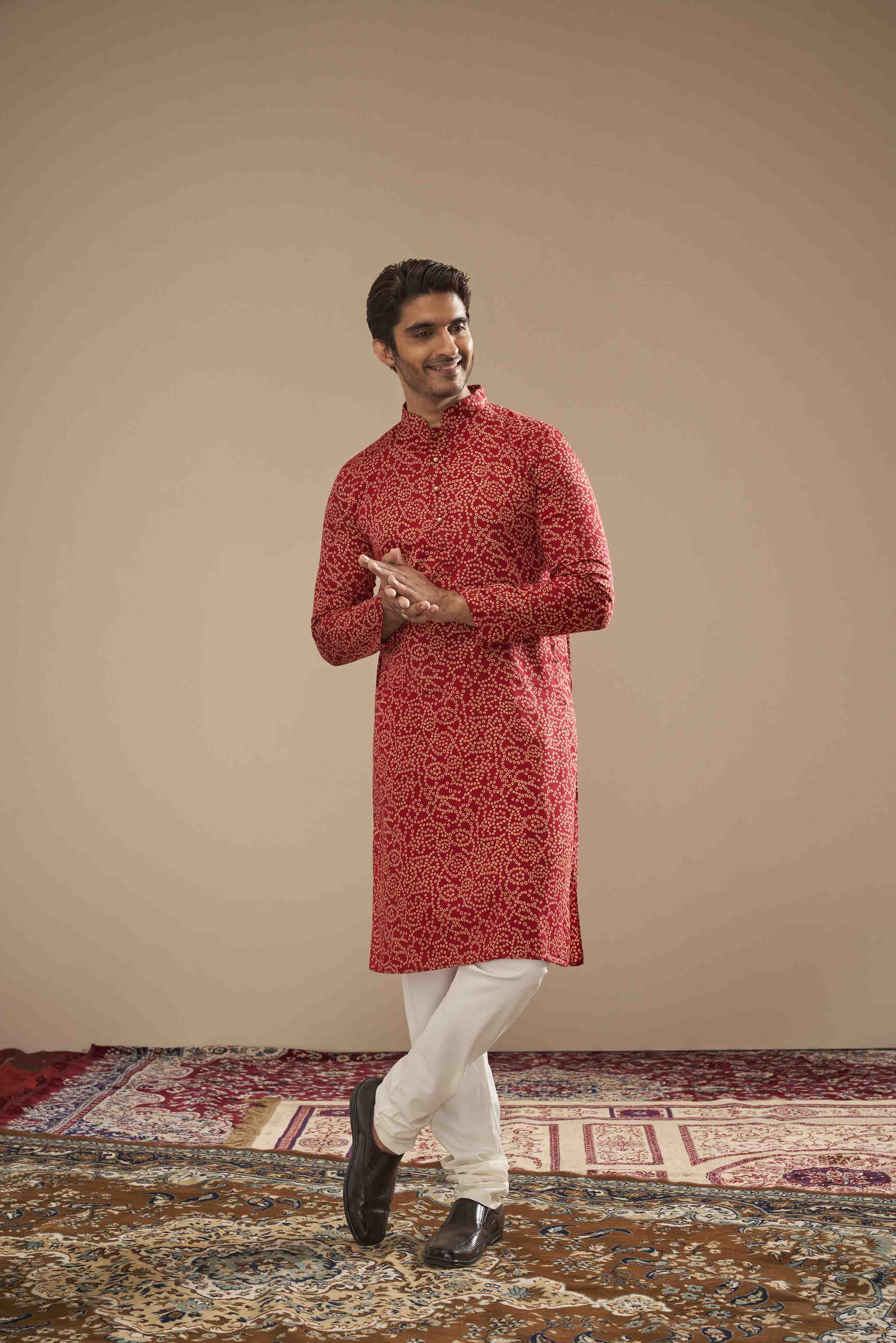 Red Bandhani Cotton Kurta